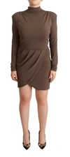 Patrizia Pepe Elegant Long Sleeve Mini Dress With Open Back In Brown