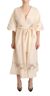 PINK MEMORIES PINK MEMORIES OFF WHITE SHORT SLEEVES MAXI A-LINE WRAP WOMEN'S DRESS