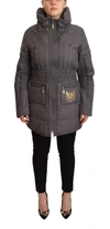 Roccobarocco Gray Quilted Long Sleeves Logo Patch Full Zip Jacket In Gray