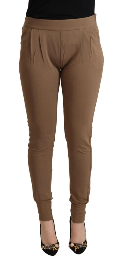 Scervino Street Brown Viscose Mid Waist Slim Tapered Trousers