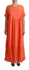 Twinset Coral Short Sleeves Cotton Maxi Shift Dress In Coral