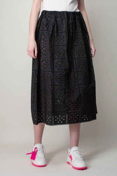 Ganni Broderie Anglaise Pull-on Midi Skirt In Black