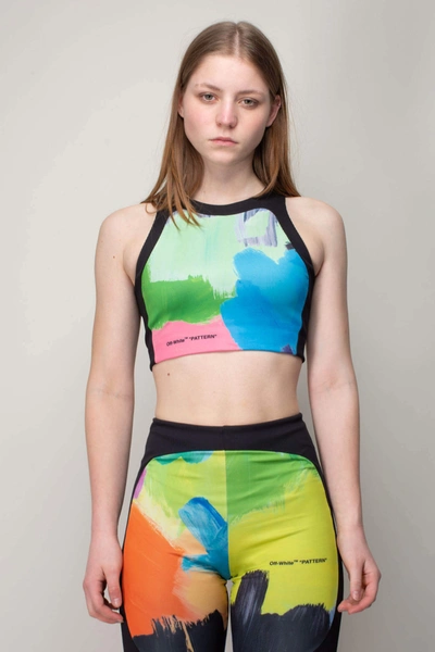 Off-white Brush Stroke Sports Bra In Multicolor Black