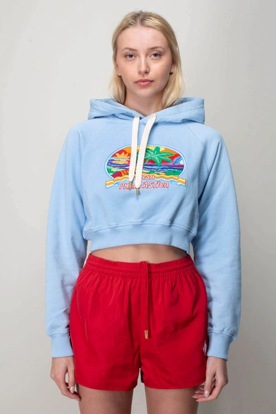 Casablanca Casa Phantastica Cropped Hoodie In Light Blue