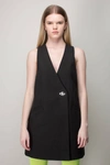 Ganni Sleeveless Cotton Suiting Vest In Black