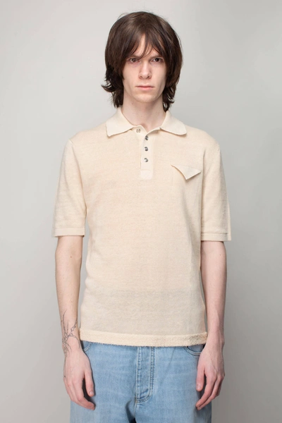 Bottega Veneta Light Weight Linen Knit Polo In Beige