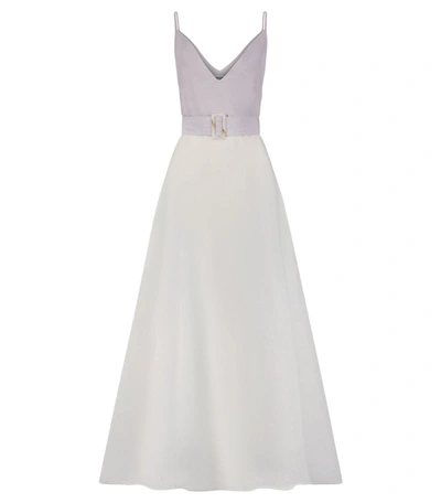 Matthew Bruch Women's V-neck Belted Midi-dress In Lavender/white Linen