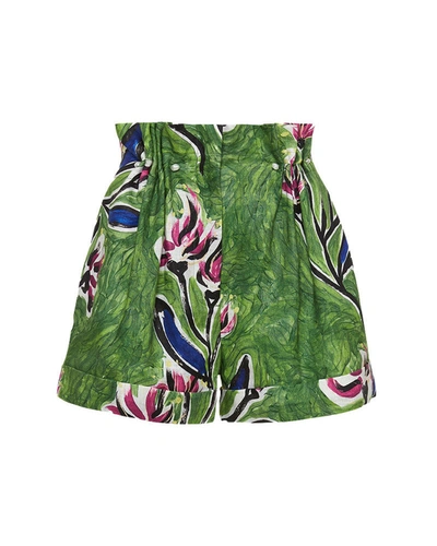 Aje Eden Wide-leg Paperbag Linen Shorts In Green