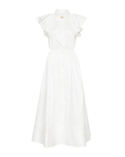 Aje Kindred Frill-sleeve Midi Poplin Dress In White