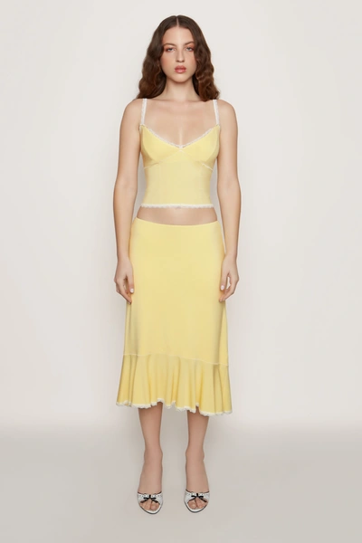 Danielle Guizio Ny Low Rise Dainty Midi Skirt In Pale Yellow