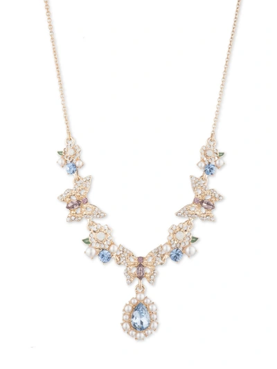 Marchesa Gold-tone Color Crystal & Imitation Pearl Filigree Butterfly Statement Lariat Necklace, 16" + 3" Ext
