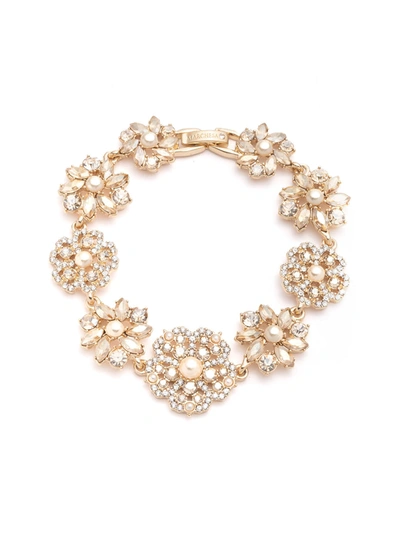 Marchesa Gold-tone Crystal & Imitation Pearl Flower Flex Bracelet