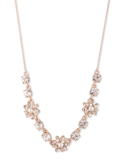 Marchesa Rose Gold-tone Crystal & Imitation Pearl Cluster Flower Statement Necklace, 16" + 3" Extender