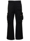 Heron Preston Black Cargo Pants With Logo Patch In Cotton And Linen Man