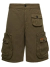 HERON PRESTON OLIVE GREEN CARGO SHORTS WITH MULTI-POCKETS IN COTTON BLEND MAN