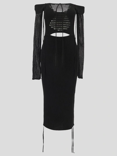 Andrea Adamo Andreadamo Black Mini Dress In <p>andreadamo Ribbed Knit Midi Dress With Bare Shoulders