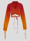 Andrea Adamo Andreadamo Sex On The Beach Shirt Top In <p>andreadamo Cropped Shirt Top In Sex On The Beach Cotton With Orange And Hit Pink Ribbed Details O