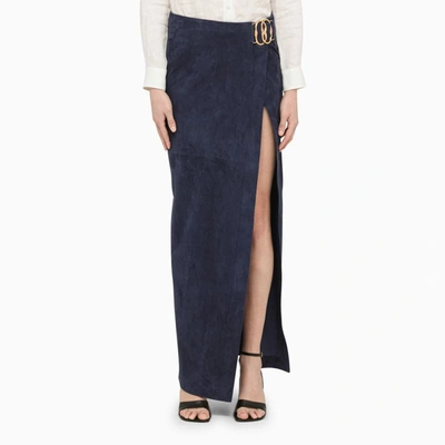 Bally Suede Maxi Wrap Skirt In Blue