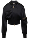 BLUMARINE BLACK CROPPED JACKET WITH MACRO PATCH POCKETS IN SATIN WOMAN