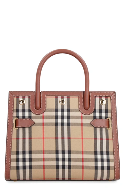 Burberry Title Checked Canvas Handbag In Beige