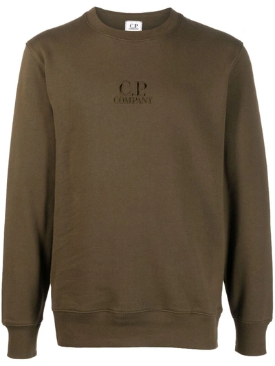 C.p. Company Embroidered-logo Cotton Sweatshirt In Green