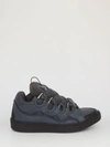Lanvin Curb Leather Sneakers In Dark Grey