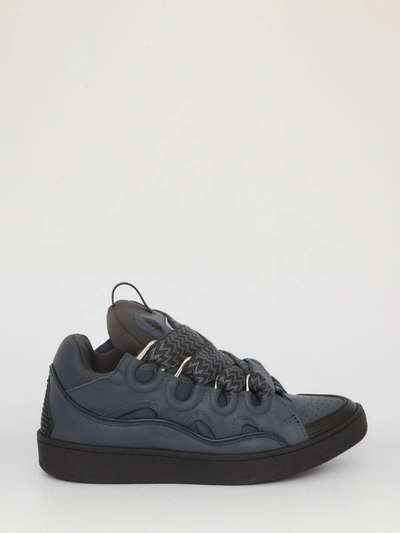 Lanvin Curb Leather Trainers In Grey