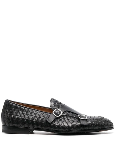 Doucal's Woven Double-strap Monk Shoes In Black