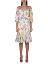 Boutique Moschino Floral Pattern Mini Dress With Boat Neckline And Balloon Sleeves In Multicolor