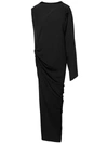 RICK OWENS 'EDFU' LONG BLACK ONE-SHOULDER DRAPED DRESS IN SILK BLEND WOMAN