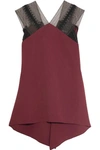 ROLAND MOURET DAVE LACE-TRIMMED DRAPED CREPE TOP