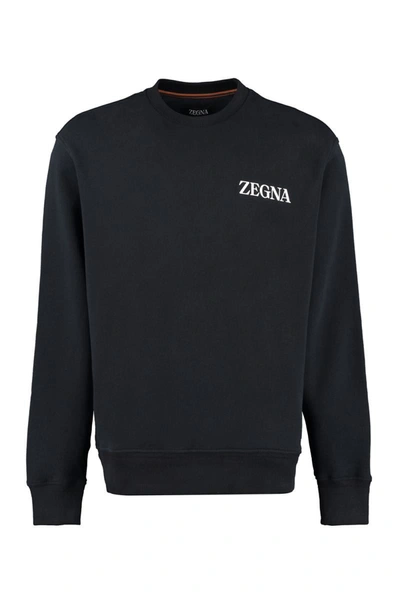 Ermenegildo Zegna Logo Detail Cotton Sweatshirt In Black