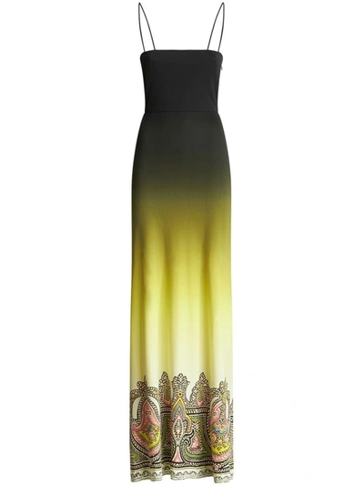 Etro Long Jersey Dress With Colour Shading And Paisley Profile In Yellow