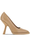 Ferragamo Glossy Leather Pointed Toe Pumps In Beige