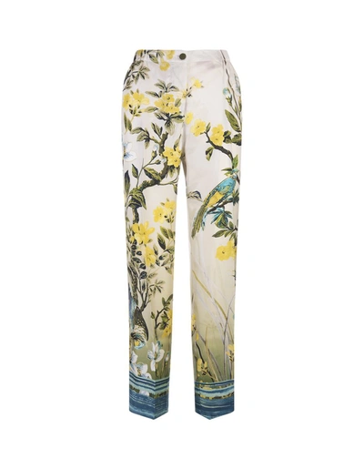 F.r.s For Restless Sleepers Floral-print Press-crease Silk Trousers In Yellow