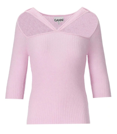 Ganni Cut-out Detail Knitted Top In Pink