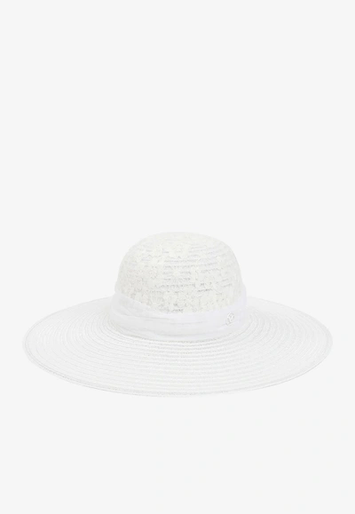 Maison Michel Blanche Hat With Tulle Ribbon In White