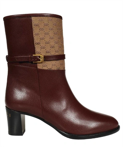 Gucci Buckled Strap Ankle Boots In Burgundy