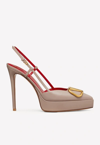 Valentino Garavani 120 Leather Slingback Pumps In Beige