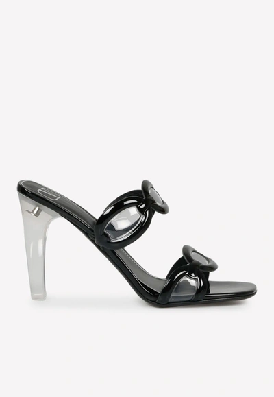 Valentino Garavani Chain Clear-heel Slide Sandals In Black