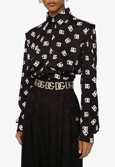 DOLCE & GABBANA ALL-OVER DG LOGO PRINT CHARMEUSE SHIRT,F5Q70T FSA4I HNVAA
