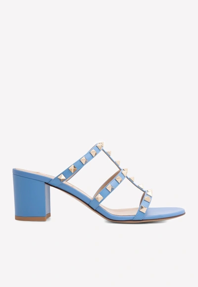 Valentino Garavani Cerulean Blue Leather Rockstud Mules