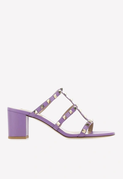 Valentino Garavani 65 Rockstud Leather Mules In Lilac