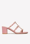 Valentino Garavani Rockstud Calfskin Leather Slide Sandal 60 Mm Woman Candy Rose 42 In Pink