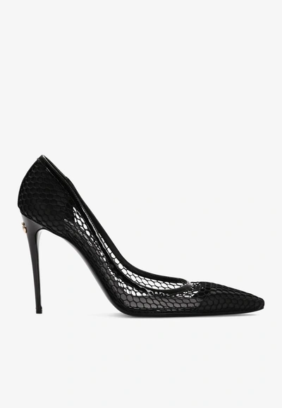 Dolce & Gabbana 105 Pumps In Mesh And Patent Leather In Black