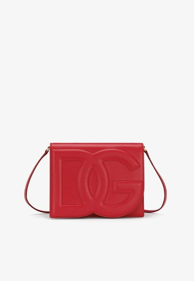 Dolce & Gabbana Dg Logo Crossbody Bag In Calf Leather In Red