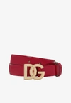 Dolce & Gabbana Polished Calfskin Belt With Dg Logo In Fuchsia