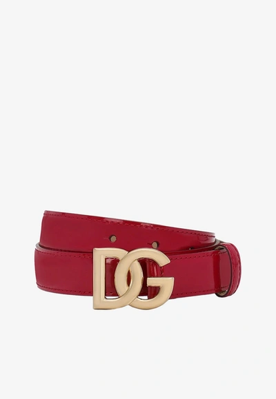 DOLCE & GABBANA DG LOGO BELT IN POLISHED LEATHER,BE1447 A1037 8I484