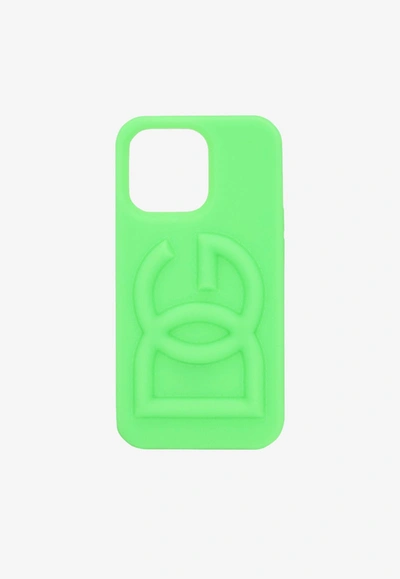 Dolce & Gabbana Rubber Iphone 13 Pro Max Cover With Embossed Logo In Green Fluo