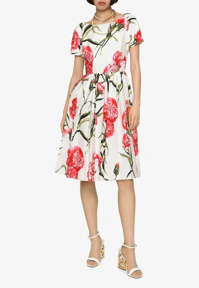 Dolce & Gabbana Floral A-line Cotton Midi Dress In Multicolour